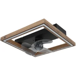 Ventilatore da Soffitto con Luce LED Nero Legno Quadrato Moderno