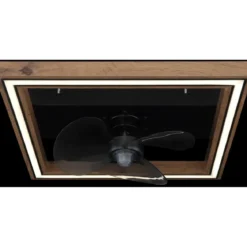 Ventilatore da Soffitto con Luce LED Nero Legno Quadrato Moderno