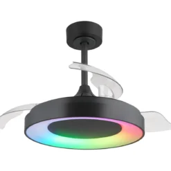 Ventilatore da Soffitto con Luce Grigio 91 cm LED RGB Pale Richiudibili