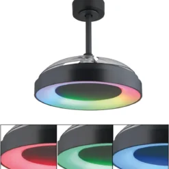 Ventilatore da Soffitto con Luce Grigio 91 cm LED RGB Pale Richiudibili