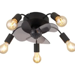 Ventilatore da Soffitto con Luce 5 Bracci E27 3 Pale Nero Fumè