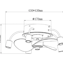 Ventilatore da Soffitto con Luce 5 Bracci E27 3 Pale Nero Fumè