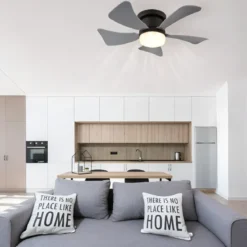 Ventilatore da Soffitto con Luce LED CCT Regolabile Nero 5 Pale Grigio