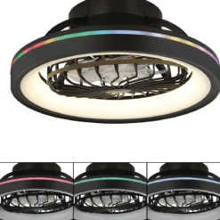 Ventilatore da Soffitto con Luce Nero LED RGB Dimmerabile Telecomando
