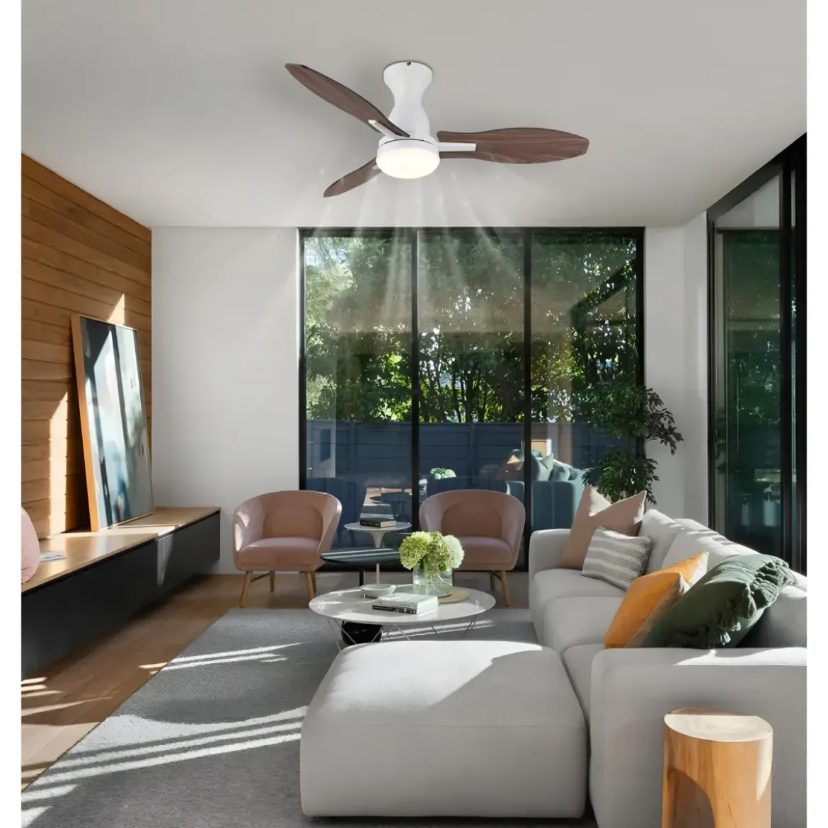 Ventilatore da Soffitto con Luce LED Bianco 3 Pale in Legno con Timer