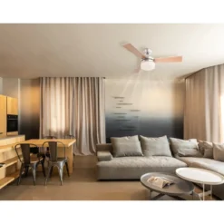 Ventilatore da Soffitto con Luce 3 Pale Reversibili Faggio Argento