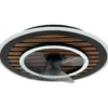 Ventilatore da Soffitto Luce LED 36W Moderno Anello Nero Effetto Legno