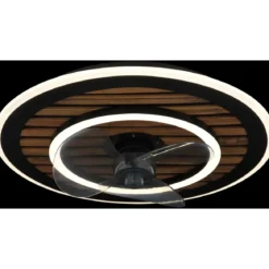 Ventilatore da Soffitto Luce LED 36W Moderno Anello Nero Effetto Legno