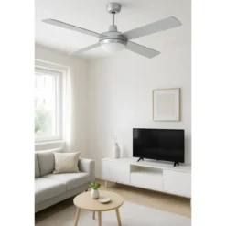 Ventilatore da Soffitto 4 Pale in Legno Ø132 cm Luce e Telecomando 60W