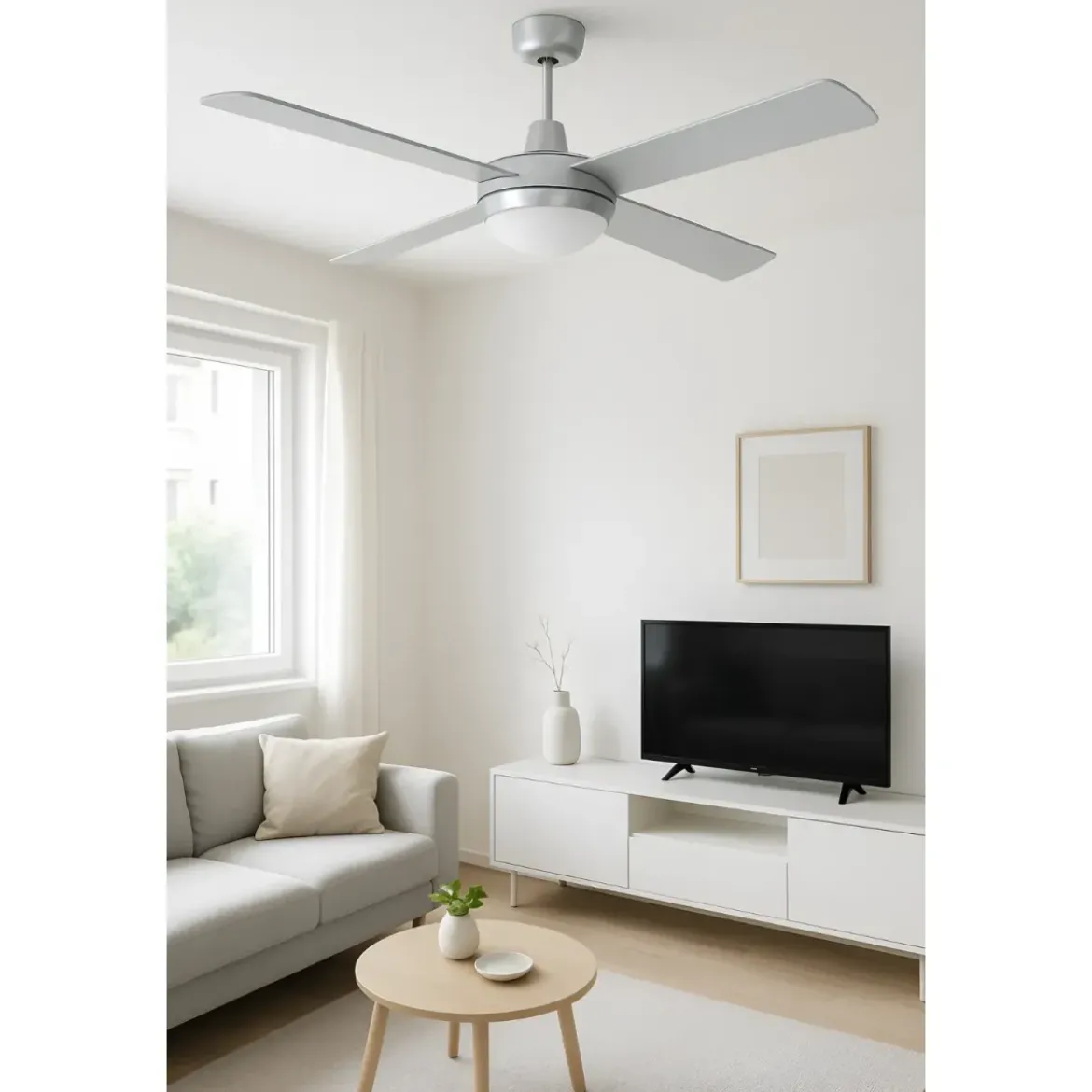 Ventilatore da Soffitto 4 Pale in Legno Ø132 cm Luce e Telecomando 60W
