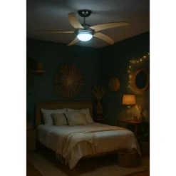 Ventilatore da Soffitto 5 Pale in Legno Ø132 cm Luce e Telecomando 60W