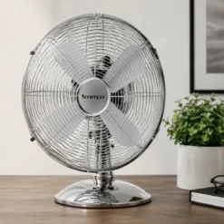 Ventilatore da Tavolo Cromato 60W 3 Velocità Inclinazione Regolabile