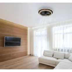 Ventilatore Soffitto con Luce Dimmerabile Nero Effetto Legno Telecomando