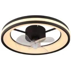 Ventilatore Soffitto con Luce LED Dimmerabile Nero 3 Pale Trasparenti