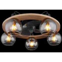 Ventilatore Soffitto con Luce 5 Bracci E27 3 Pale Nero Effetto Legno