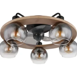 Ventilatore Soffitto con Luce 5 Bracci E27 3 Pale Nero Effetto Legno