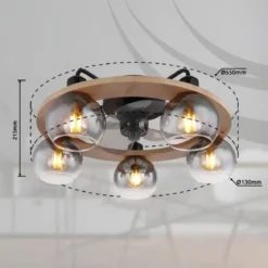 Ventilatore Soffitto con Luce 5 Bracci E27 3 Pale Nero Effetto Legno
