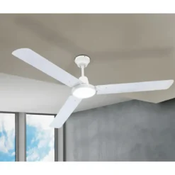 Ventilatore Soffitto con Luce 142 cm 3 Pale Metallo Bianco 3 Velocità