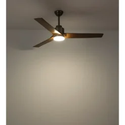 Ventilatore Soffitto con Luce Dimmerabile Grigio 3 Pale Effetto Legno