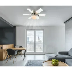 Ventilatore Soffitto con Luce 76 cm 6 Pale Reversibili MDF Bianco Nero