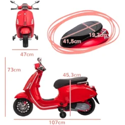 Vespa Sprint Elettrica per Bambini 12V Rossa Luci LED Moto Scooter