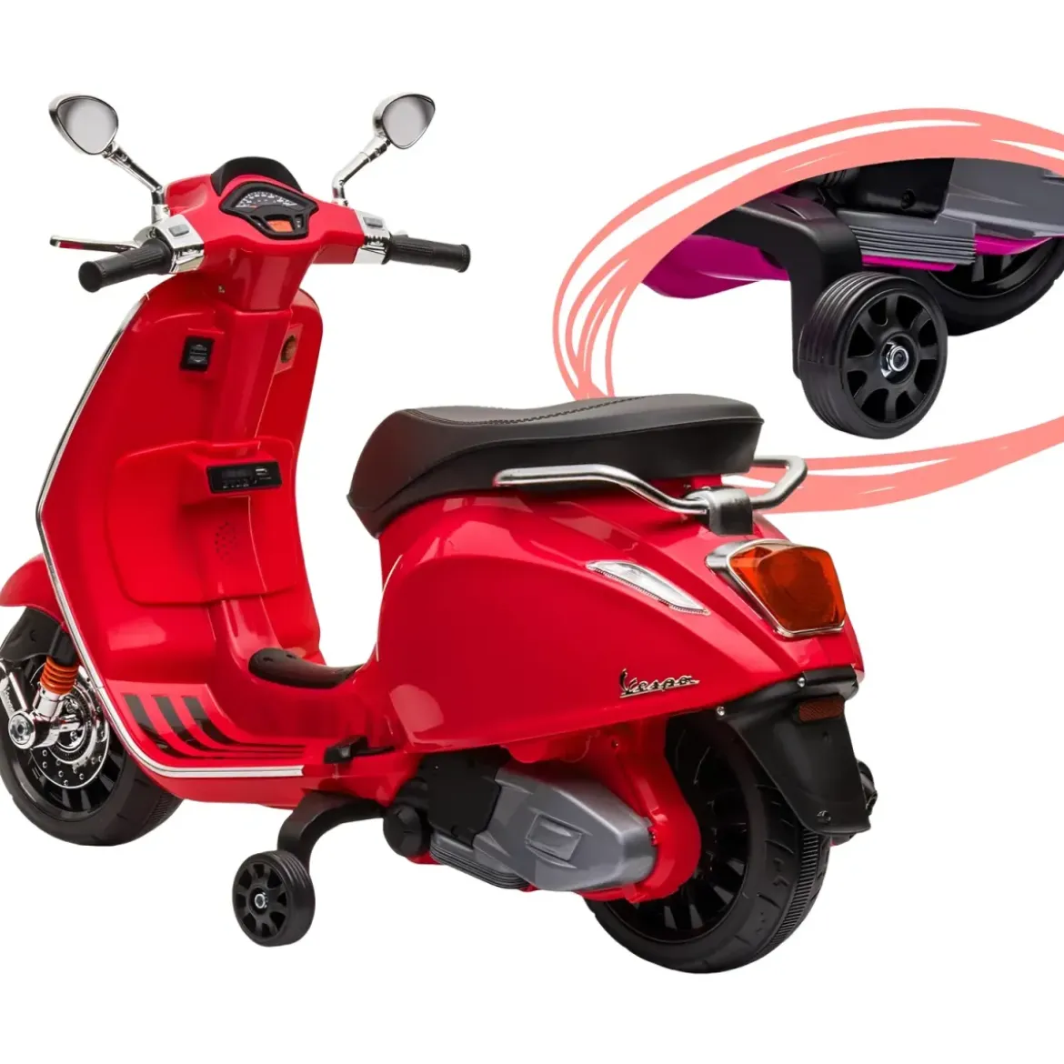 Vespa Sprint Elettrica per Bambini 12V Rossa Luci LED Moto Scooter
