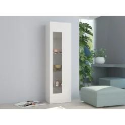 Vetrina a 1 Anta Mobile con 4 Ripiani Credenza da Ingresso Bianco Lucido