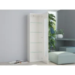 Vetrina a 1 Anta Mobile con 4 Ripiani Credenza da Ingresso Bianco Lucido