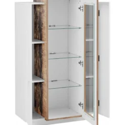 Vetrina Bianco e Acero con 3 Ante Mobile Moderno Credenza da Ingresso