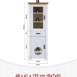 Vetrina Colonna da Soggiorno con 2 Ante Cassetto Legno Bianco Rovere