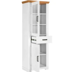 Vetrina Colonna da Soggiorno con 2 Ante Cassetto Legno Bianco Rovere