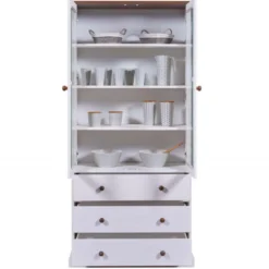 Vetrina con 3 Cassetti e 2 Ante Credenza Bianca da Cucina in Legno