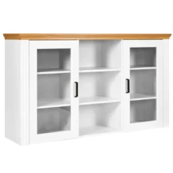 Vetrina Credenza da Salotto con 2 Ante in Legno Massello Bianco Rovere