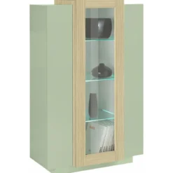 Vetrina Mobile 3 Ante Verde Salvia Rovere Moderna 5 Ripiani Soggiorno
