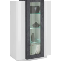 Vetrina Mobile da Ingresso con 3 Ante Design Moderno Bianco e Grigio