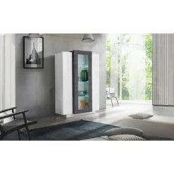 Vetrina Mobile da Ingresso con 3 Ante Design Moderno Bianco e Grigio