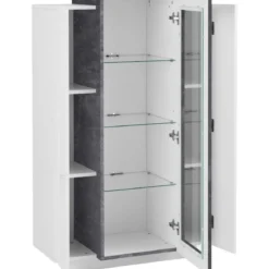 Vetrina Mobile da Ingresso con 3 Ante Design Moderno Bianco e Grigio