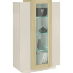 Vetrina Mobile da Soggiorno 3 Ante Beige Rovere Vetro Moderna 5 Ripiani
