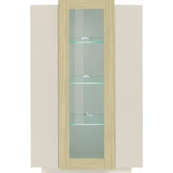 Vetrina Mobile da Soggiorno 3 Ante Beige Rovere Vetro Moderna 5 Ripiani