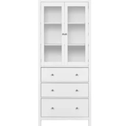 Vetrina Soggiorno Credenza Bianco 3 Cassetti 2 Ante in Legno MDF
