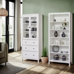 Vetrina Soggiorno Credenza Bianco 3 Cassetti 2 Ante in Legno MDF