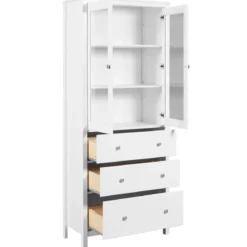 Vetrina Soggiorno Credenza Bianco 3 Cassetti 2 Ante in Legno MDF