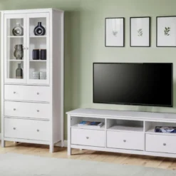 Vetrina Soggiorno Credenza Bianco 3 Cassetti 2 Ante in Legno MDF