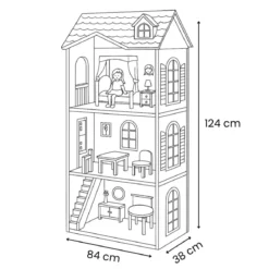 Villa Bambole Legno 3 Piani 124 cm Arredamento Incluso Fashion Doll
