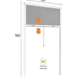 Zanzariera a Rullo Verticale 80x160 Riducibile in Alluminio Bianco