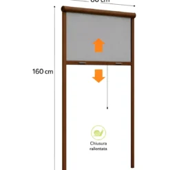 Zanzariera a Rullo Verticale 80x160 Riducibile in Alluminio Marrone
