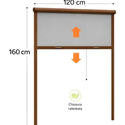 Zanzariera a Rullo Verticale 120x160 Riducibile in Alluminio Marrone