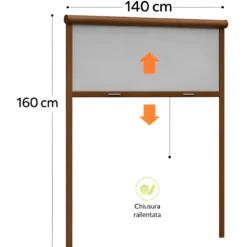 Zanzariera a Rullo Verticale 140x160 Riducibile in Alluminio Marrone