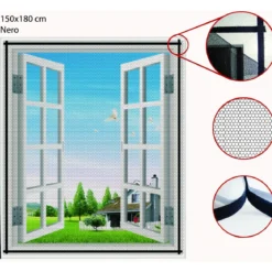 Zanzariera con Biadesivo 150x180 Anti Zanzare per Porte Finestra Nero