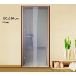 Zanzariera Nero Anti Zanzare con Biadesivo 150x250 per Porte Finestra
